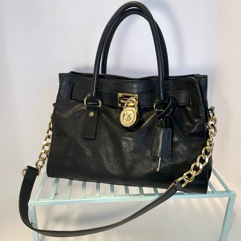 Michael Kors Black Leather Small Hamilton Bag